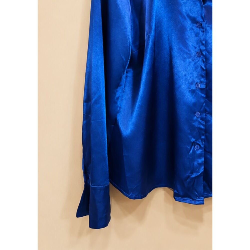 Essentials by Milano Blue Button Up Long Sleeve XL Blouse Officecore Corporate - Picture 6 of 7